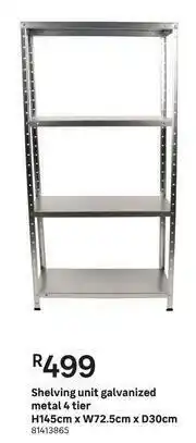 Leroy Merlin Shelving Unit (Galvanized Metal) 4 Tier H 145cm x W 72.5cm x D 30cm offer