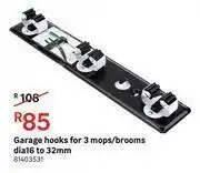 Garage Hooks For 3 Mops/ Brooms Dia 16 To 32cm