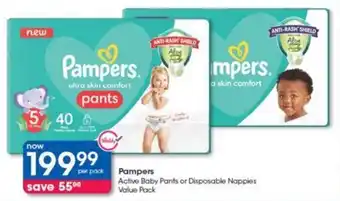 Clicks Pampers Active Baby Pants or Disposable Nappies Value Pack offer