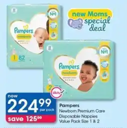 Clicks Pampers Newborn Premium Care Disposable Nappies Value Pack Size 1 & 2 offer