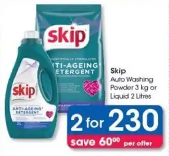 Clicks Skip Auto Washing Powder 3 kg or Liquid 2 Litres offer