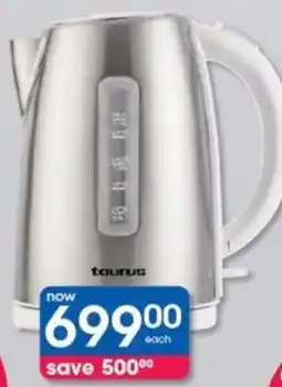 Clicks Taurus 1.7 Litre 2200 Watt 360° Cordless Stainless Steel Kettle with White Trim offer