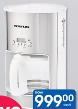Clicks Taurus 1.25 Litre 1080 Watt Stainless Steel Coffee Maker with Drip Filter and White Trim offer