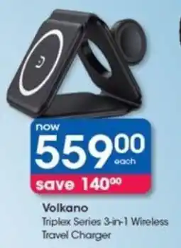 Clicks Volkano Triplex Series 3-in-1 Wireless Travel Charger offer