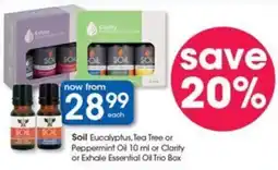 Soil Eucalyptus, Tea Tree or Peppermint Oil 10 ml or Clarity or Exhale Essential Oil Trio Box