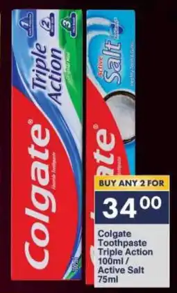 President Hyper Colgate Toothpaste Triple Action 100ml/ Active Salt 75ml offer