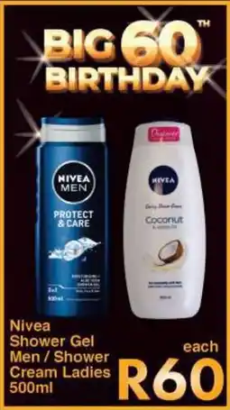 President Hyper Nivea Shower Gel Men/ Shower Cream Ladies 500ml offer