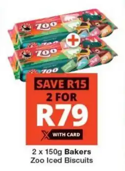 Checkers 2 x 150g Bakers Zoo Iced Biscuits offer
