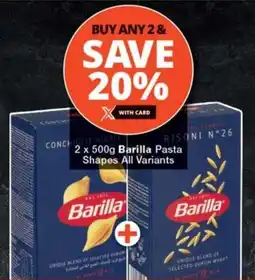 Checkers 2 x 500g Barilla Pasta Shapes All Variants offer