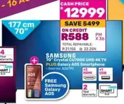 Game SAMSUNG 70 Crystal CU7000 UHD 4K TV PLUS Galaxy A05 Smartphone offer