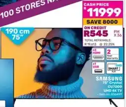 Game SAMSUNG 75" Crystal CU7000 UHD 4K TV offer