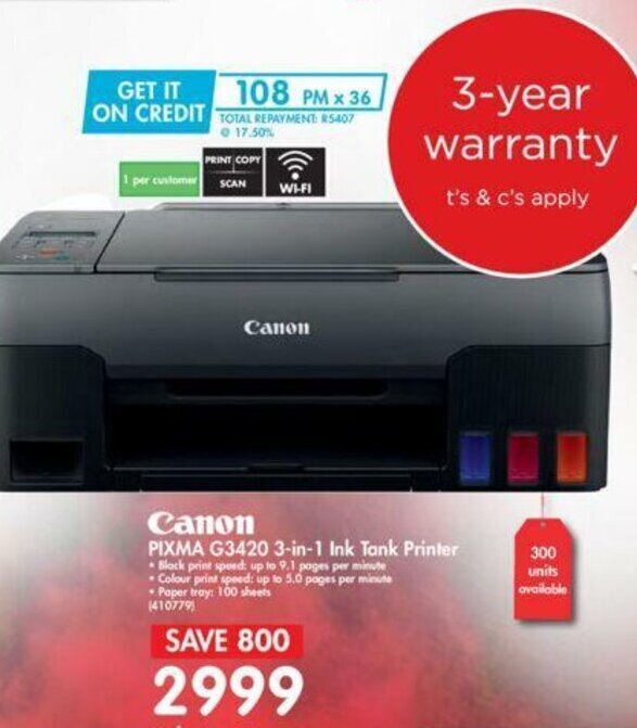 Canon Pixma G3420 3in1 Ink Tank Printer offer at Makro