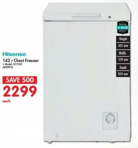 Hisense Chest Freezer 142L offer at Makro