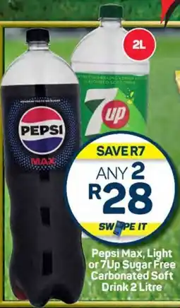 Pick n Pay Hypermarket Pepsi Max, Light or 7Up Sugar Free Carbonated Soft Drink 2 Litre offer