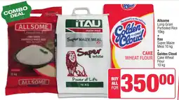 Allsome Long Grain Parboiled Rice 10kg + Itau Super Maize Meal 10 kg + Golden Cloud Cake Wheat Flour 10 kg