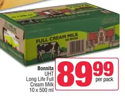 Bonnita UHT Long Life Full Cream Milk 10x500ml