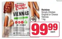 Spar Rainbow Simply Chicken Original or Cheese Viennas 1 kg offer