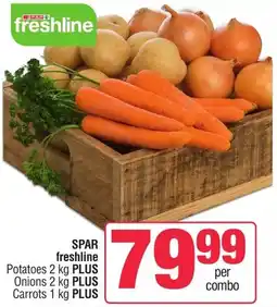 Spar SPAR freshline Potatoes 2 kg PLUS Onions 2 kg PLUS Carrots 1 kg offer