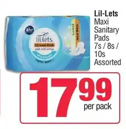 Spar Lil-Lets Maxi Sanitary Pads 7s/8s/ 10s Assorted offer
