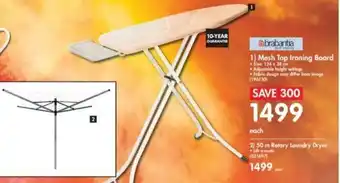 Makro Brabantia Mesh Top Ironing Board 124cm x 38cm/Rotary Laundry Dryer 50m offer