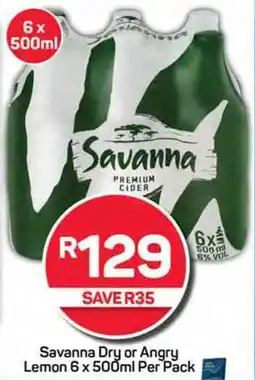 Pick n Pay Hypermarket Savanna Dry or Angry Lemon 6 x 500ml Per Pack offer