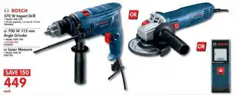 Makro Bosch Impact Drill 570W/Angle Grinder 115mm 700W/Laser Measure offer