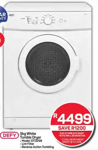 Pick n Pay Hypermarket DEFY 5kg White Tumble Dryer offer