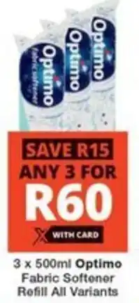 3 x 500ml Optimo Fabric Softener Refill All Variants