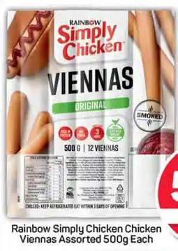 Pick n Pay Rainbow Simply Chicken Chicken Viennas Assorted 500g Each offer