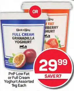 Pick n Pay PnP Low Fat or Full Cream Yoghurt Assorted 1kg Each offer