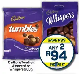 Cadbury Tumbles Assorted or Whispers 200g