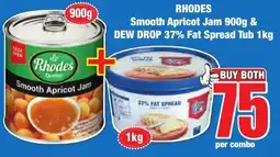 Boxer Superstores RHODES Smooth Apricot Jam 900g & DEW DROP 37% Fat Spread Tub 1kg offer