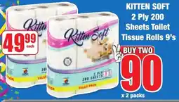 KITTEN SOFT 2 Ply 200 Sheets Toilet Tissue Rolls 9's