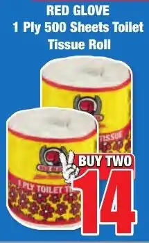 Boxer Superstores RED GLOVE 1 Ply 500 Sheets Toilet Tissue Roll offer