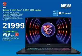 Incredible Connection Katana 17 Intel Core i7 RTX 3050 Laptop offer