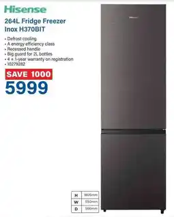Incredible Connection Hisense 264L Fridge Freezer Inox H370BIT offer