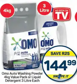 Pick n Pay Hypermarket Omo Auto Washing Powder 4kg Value Pack or Liquid Detergent 3 Litre Each offer