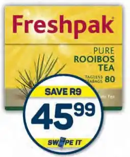 Pick n Pay Hypermarket Freshpak Pure Rooibos Tagless Teabags 80s offer