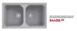 Leroy Merlin Delinia elbe square double bowl quartz and resin kitchen sink grey l85cmxw50cm offer