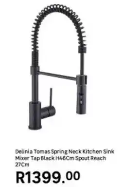 Leroy Merlin Delinia tomas spring neck kitchen sink mixer tap black h46cm spout reach 27cm offer