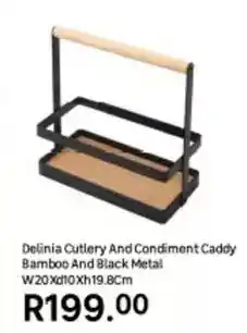 Leroy Merlin Delinia cutlery and condiment caddy bamboo and black metal w20xd10xh19.bcm offer