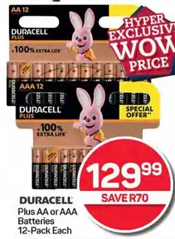 Pick n Pay Hypermarket DURACELL Plus AA or AAA Batteries 12-Pack Each offer