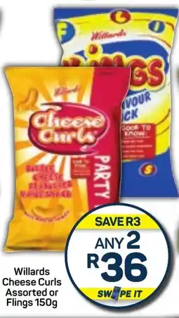 Pick n Pay Willards Cheese Curls Assorted or Flings 150g offer