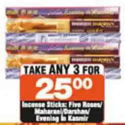 Incense Sticks: Five Roses/ Maharani/Darshan Evening in Kasmir