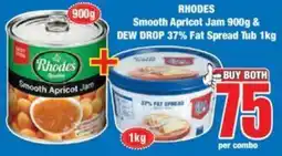 Boxer RHODES Smooth Apricot Jam 900g & DEW DROP 37% Fat Spread Tub 1kg offer