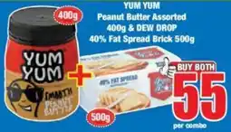 Boxer YUM YUM Peanut Butter Assorted 400g & DEW DROP 40% Fat Spread Brick 500g offer