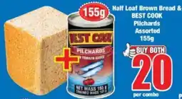 Boxer Half Loaf Brown Bread & BEST COOK Pilchards Assorted 155g offer