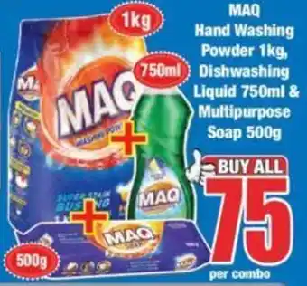 Boxer MAQ Hand Washing Powder 1kg, Dishwashing Liquid 750ml & Multipurpose Soap 500g offer