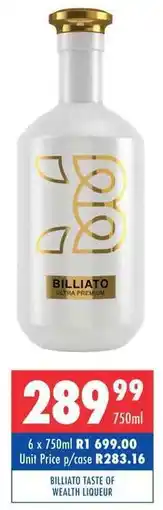 Ultra Liquors BILLIATO TASTE OF WEALTH LIQUEUR offer