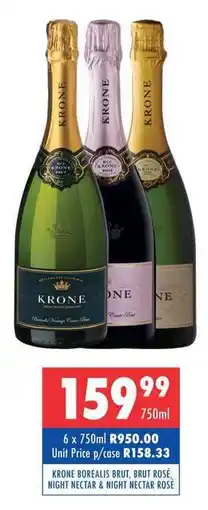 Ultra Liquors KRONE BOREALIS BRUT, BRUT ROSÉ, NIGHT NECTAR & NIGHT NECTAR ROSE offer